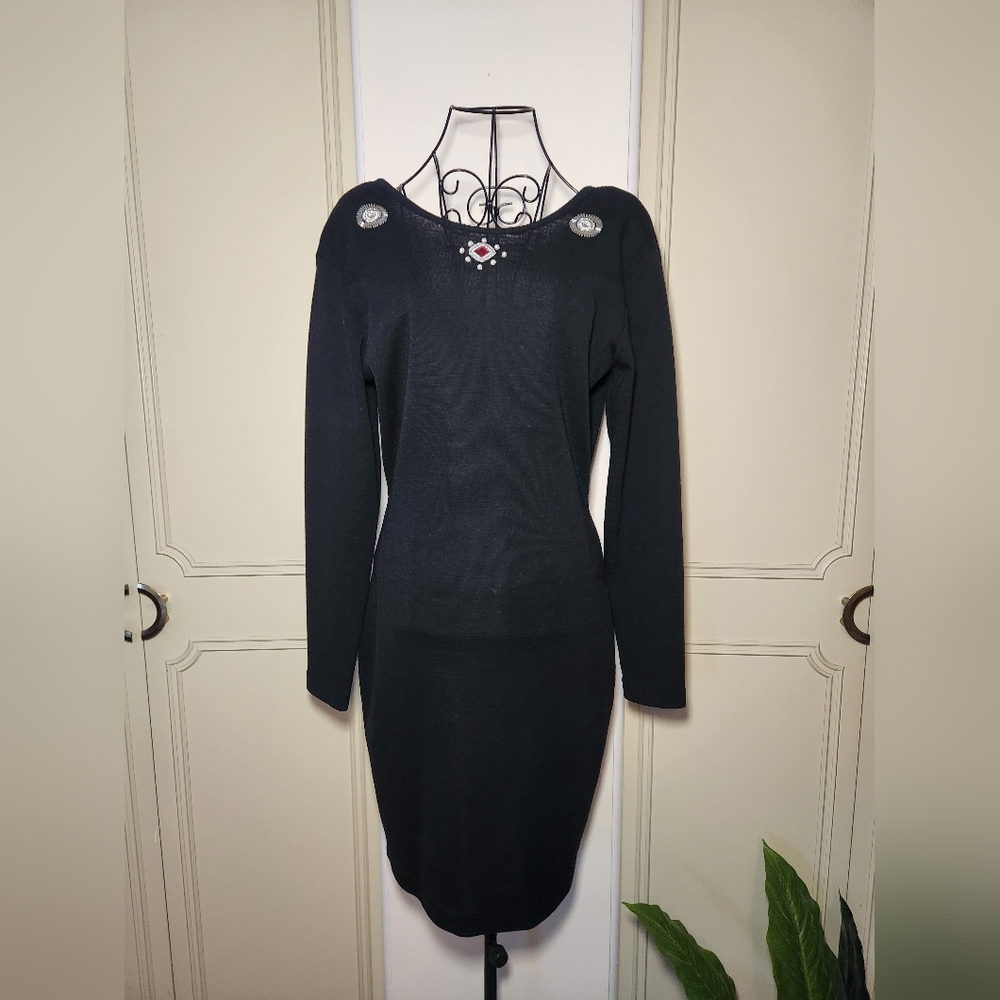 Vintage Andrea Jovine Size Medium Black Long Sleeve Wool Sweater Dress Size M